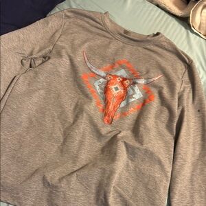 Gray Long Sleeve Shirt with Bull Skull Design